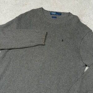 VTG Polo Ralph Lauren Men's Grey 100% Cotton Crewneck Knit Sweater XXL